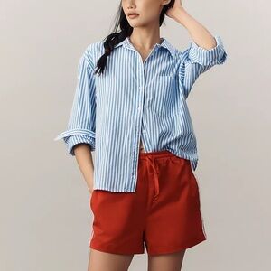 Maeve Light Blue Bennett Shrunken Striped Casual Shirt